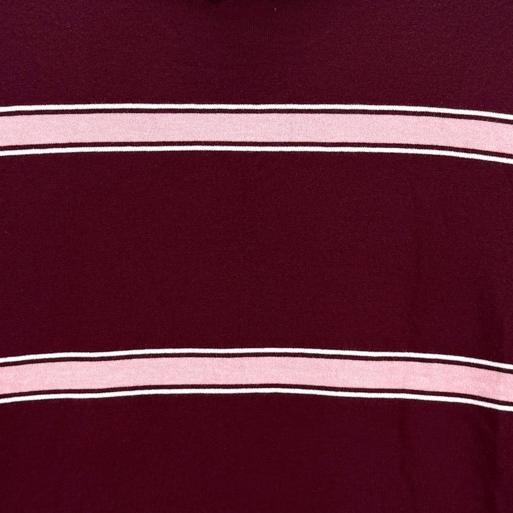 Maeve Anthropologie Knit Polo Women XL Wine Pink Scalloped Stripe Ruffle Sweater - Picture 9 of 12